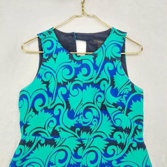 J Crew Blue Green Sleeveless Vineyard Jacquard A-Line Dress P4525 - Picture 3 of 9